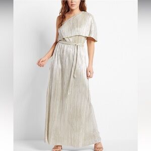 Rachel Zoe Metallic One Shoulder Tie Waist Maxi Dress
